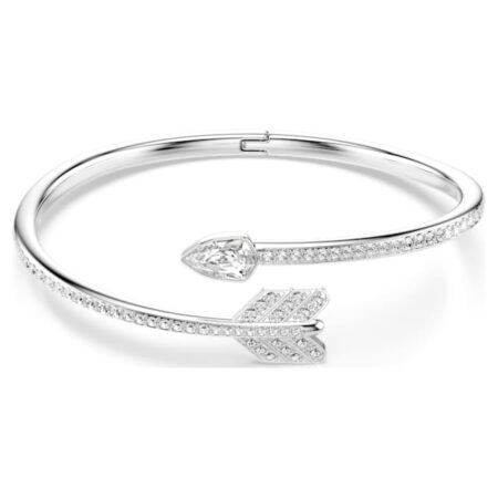 Idyllia bangle Mixed cuts, Arrow, White, Rhodium plated L