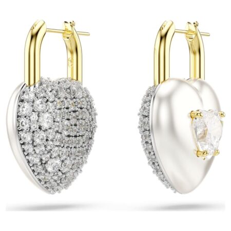 Idyllia drop earrings Mixed cuts, Heart, White, Gold-tone plated