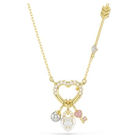 Idyllia pendant Mixed cuts, Heart, Key, Pink, Gold-tone plated N