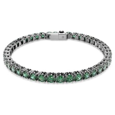 Matrix Tennis bracelet Round cut, Green, Ruthenium platedL