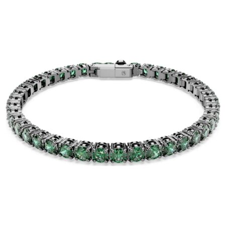 Matrix Tennis bracelet Round cut, Green, Ruthenium platedL