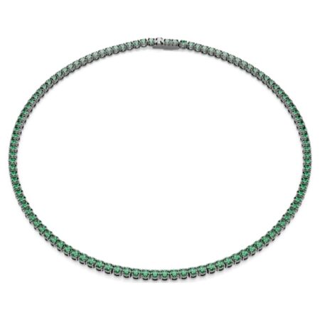 Matrix Tennis necklace Round cut, Green, Ruthenium plated M