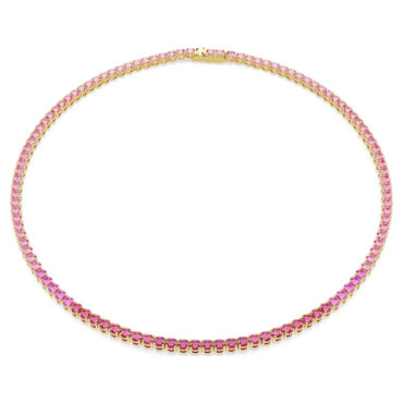 Matrix Tennis necklace Round cut, Pink, Gold-tone plated