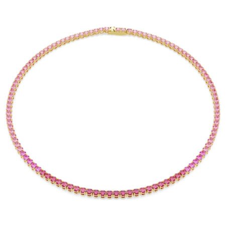 Matrix Tennis necklace Round cut, Pink, Gold-tone plated