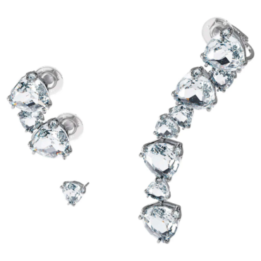 Millenia Ear Cuff Single, Asymmetrical, Set, White, Rhodium Plated