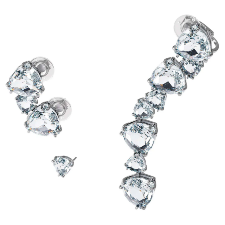 Millenia Ear Cuff Single, Asymmetrical, Set, White, Rhodium Plated
