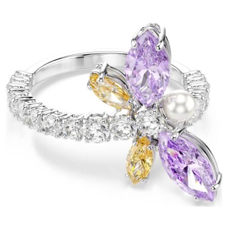 Ariana Grande x Swarovski motif ring Mixed cuts, Dragonfly, Multicolored, Rhodium plated 58