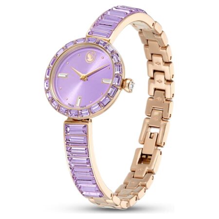 Matrix bangle watch Swiss Made, Crystal bracelet, Purple, Champagne gold-tone finish