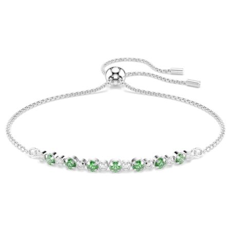 Matrix bracelet Round cut, Green, Rhodium plated