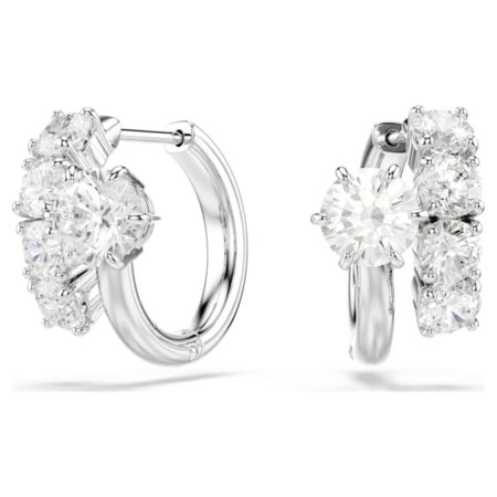 Matrix hoop earrings Round cut, White, Rhodium plated