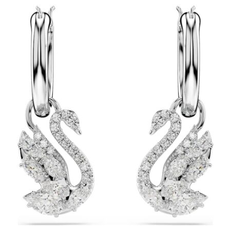 Swan drop earrings Mixed cuts, Swan, White, Rhodium plated
