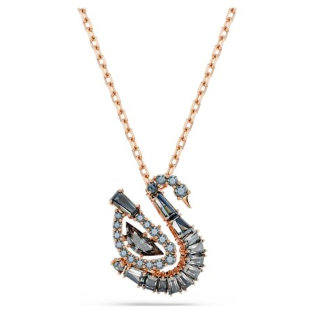 Swan pendant Mixed cuts, Swan, Black, 18K rose gold plated