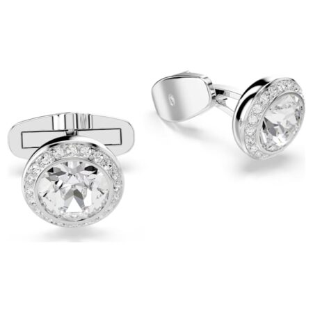 Una Angelic cufflinks Round cut, White, Rhodium plated