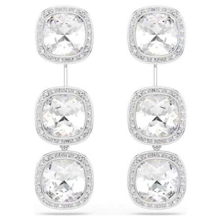 Una Angelic earrings Cushion cut, White, Rhodium plated