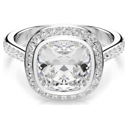 Una Angelic halo ring Cushion cut, White, Rhodium plated60