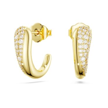 Classica hoop earrings Round cut, White, Sterling silver, 18K gold plated