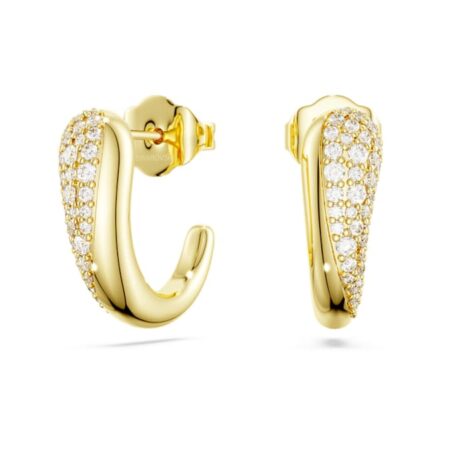 Classica hoop earrings Round cut, White, Sterling silver, 18K gold plated