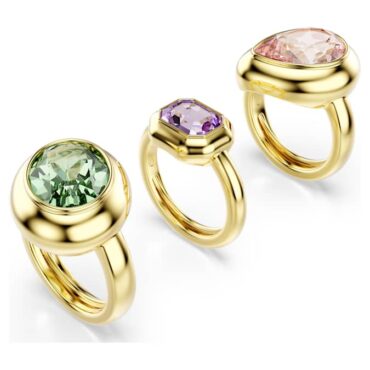 Gema motif ring Set (3), Multicolored, 18K gold plated