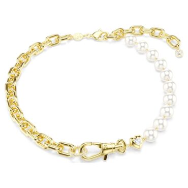 Idyllia necklace Crystal pearl, White, 18K gold plated