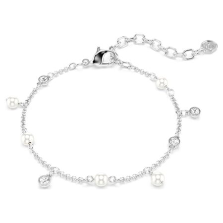 Imber bracelet Crystal pearl, Round cut, White, Rhodium plated