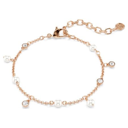 Imber bracelet Crystal pearl, Round cut, White, 18K rose gold plated