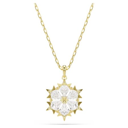 Magic pendant Mixed cuts, Snowflake, White, 18K gold plated