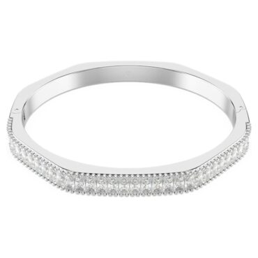 Matrix bangle Baguette cut, Octagon shape, White, Rhodium plated