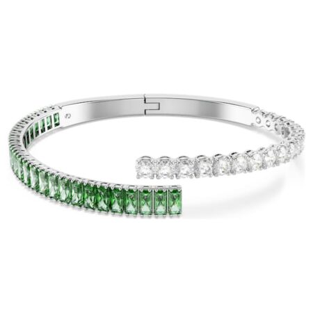 Matrix bangle Mixed cuts, Green, Rhodium plated Green