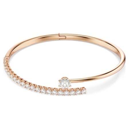 Matrix bangle Round cut, White, 18K rose gold plated