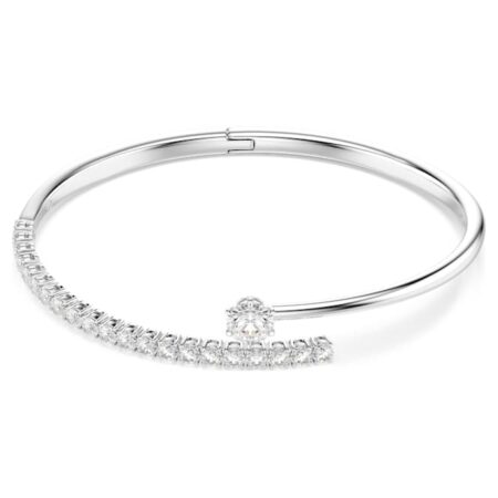 Matrix bangle Round cut, White, Rhodium plated S