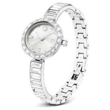 Matrix bangle watch Swiss Made, Crystal bracelet, White, Stainless Steel