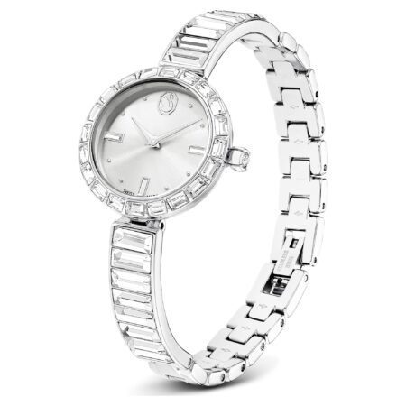 Matrix bangle watch Swiss Made, Crystal bracelet, White, Stainless Steel
