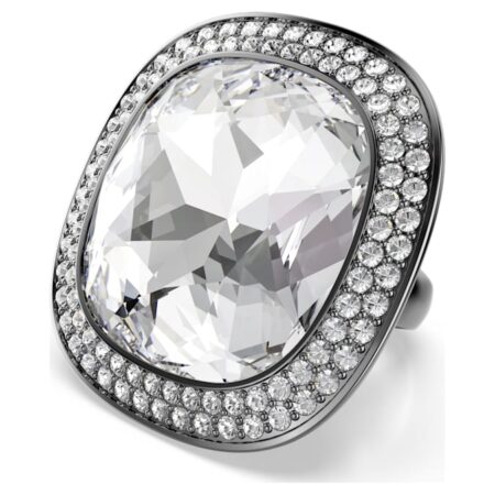 Una Angelic cocktail ring Cushion cut, White, Ruthenium plated55-60