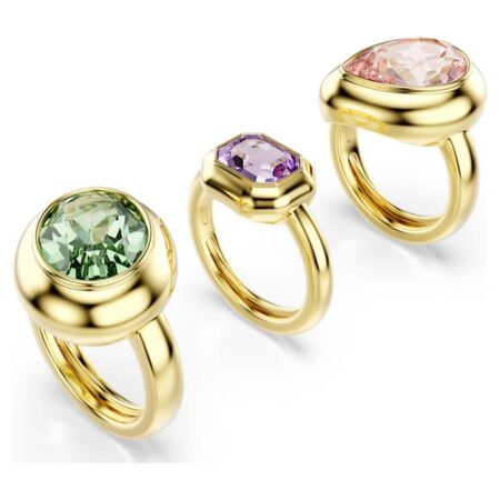 Gema motif ring Set (3), Multicolored, 18K gold finish