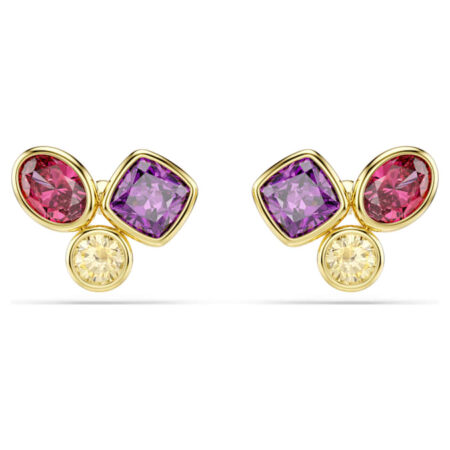 Imber stud earrings Mixed cuts, Multicolored, 18K gold finish