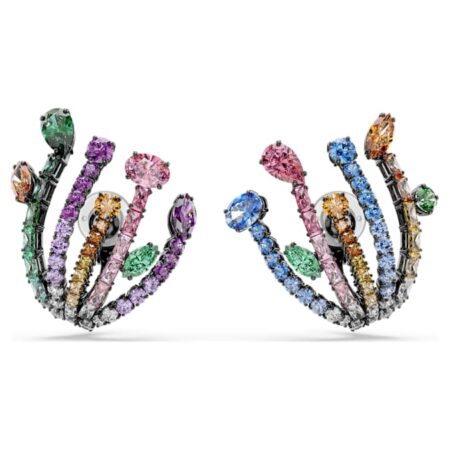 Matrix clip earrings Mixed cuts, Bouquet, Multicolored, Ruthenium plated