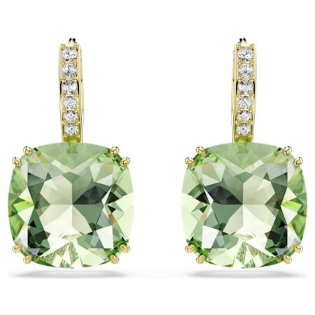 Millenia drop earrings Cushion cut, Green, 18K gold finish