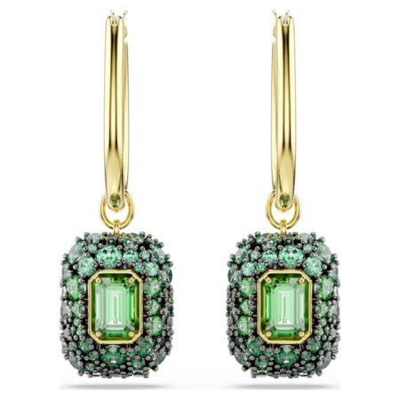 Sublima drop earrings Octagon cut, Green, 18K gold finish