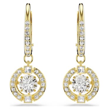 Una Angelic drop earrings Round cut, White, 18K gold finish