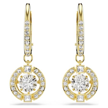 Una Angelic drop earrings Round cut, White, 18K gold finish