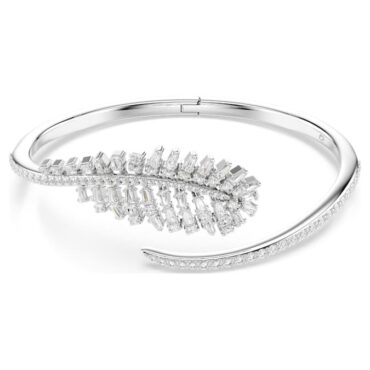 Vienna bangle Mixed cuts, Feather, White, Rhodium plated M