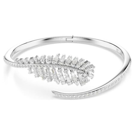 Vienna bangle Mixed cuts, Feather, White, Rhodium plated M