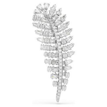 Vienna brooch Mixed cuts, Feather, White, Rhodium plated