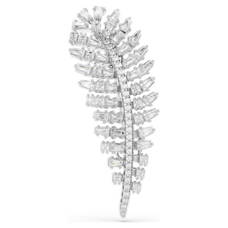 Vienna brooch Mixed cuts, Feather, White, Rhodium plated