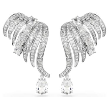Vienna clip earrings Mixed cuts, Swan, White, Rhodium plate