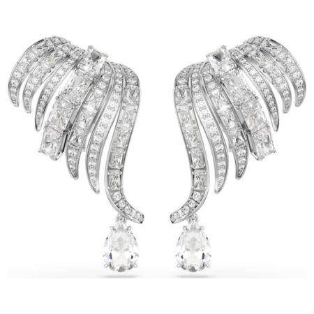 Vienna clip earrings Mixed cuts, Swan, White, Rhodium plate