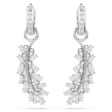 Vienna earrings Mixed cuts, Feather, White, Rhodium plated