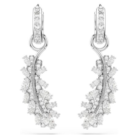 Vienna earrings Mixed cuts, Feather, White, Rhodium plated